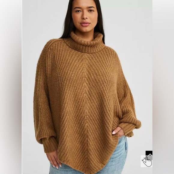 NWT Torrid Chunky Ribbed Poncho Sweater Fall Vibes Warm Tan Turtleneck Size 1/2 - Picture 1 of 5